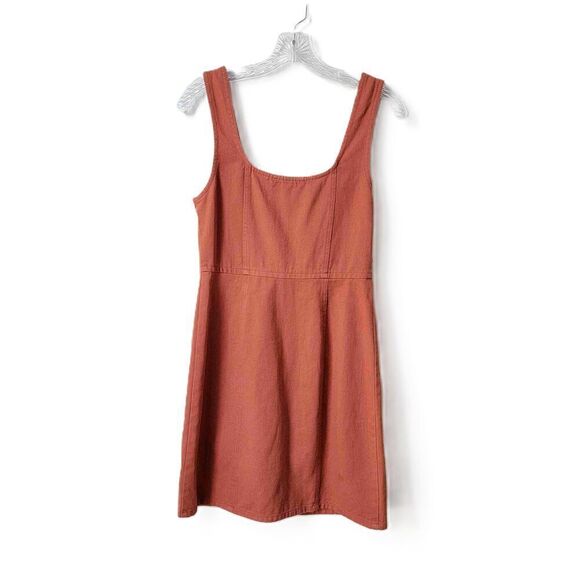 Chloe & Katie Overall Orange Rust Sleeveless Button Front Cotton Linen Medium - Picture 6 of 8